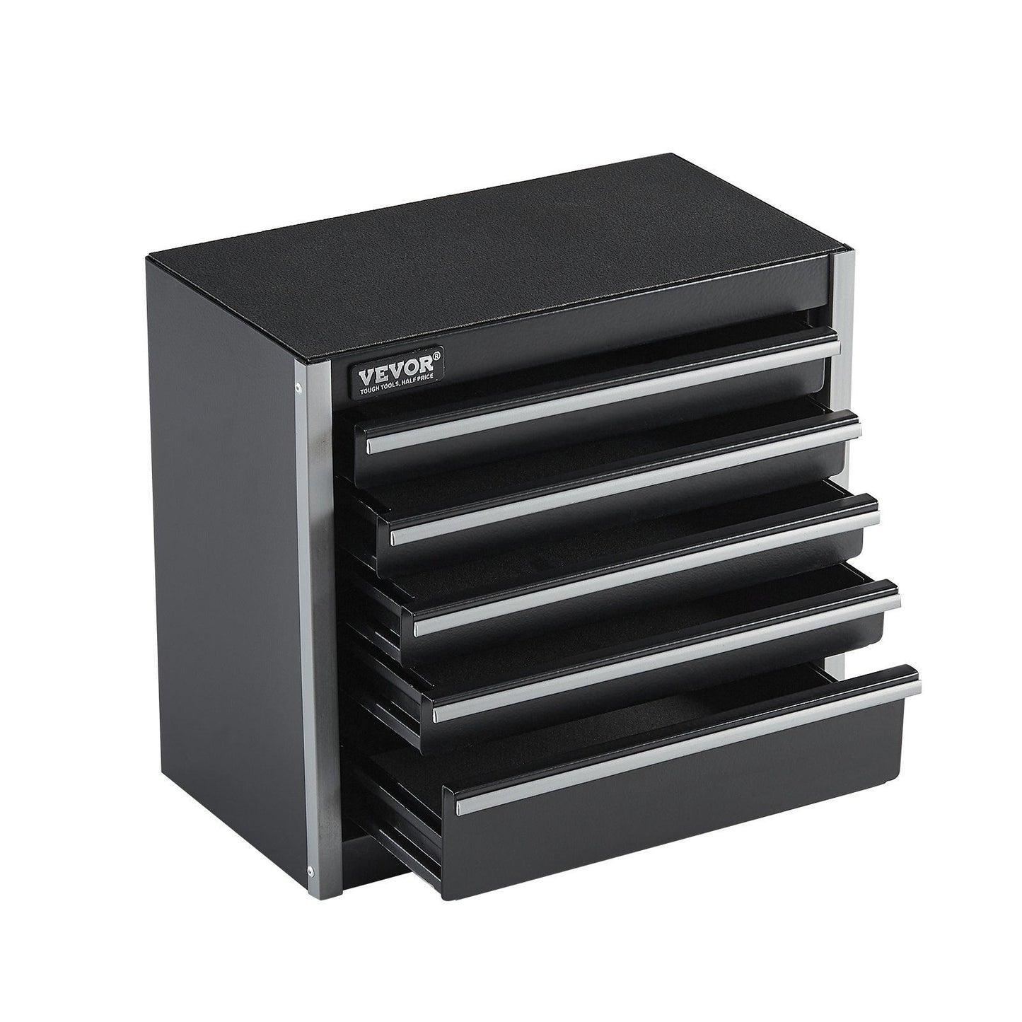 Metal Tool Box, 8.6-inch, Portable Metal Tool Box with 5 Drawers, Small Tool Chest with EVA Liners and PP Feet Pads, Heavy-Duty Steel With Ball Bearing Opening and Powder Coated Finish, Black