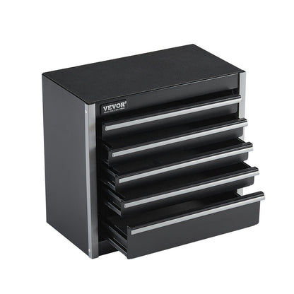 Metal Tool Box, 8.6-inch, Portable Metal Tool Box with 5 Drawers, Small Tool Chest with EVA Liners and PP Feet Pads, Heavy-Duty Steel With Ball Bearing Opening and Powder Coated Finish, Black