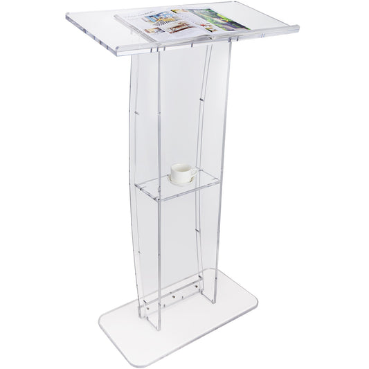 Acrylic Podium, 47" Tall, Clear Acrylic Podium Stand with Wide Reading Surface & Storage Shelf, Floor-standing Clear Pulpits Acrylic for Church Office School