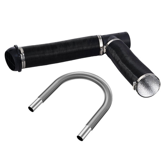 Diesel Heater Pipe Ducting Set, 3" Extendable Air Duct Hose, 1" Stainless Steel Exhaust Pipe, 2 Air Vents, Tee Air Outlet Connector and Hose Clamps, for 2KW/5KW/8KW Diesel Parking Heaters.