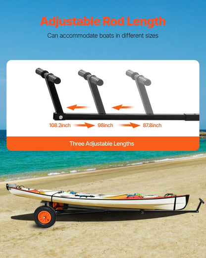 420lbs Boat Trailer Dolly Mover Adjustable Length with 15.7 in Pneumatic Tires.