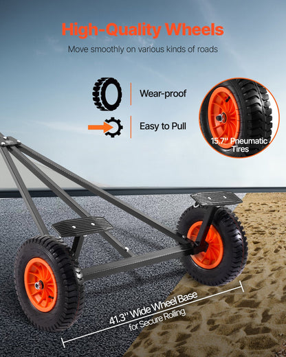 420lbs Boat Trailer Dolly Mover Adjustable Length with 15.7 in Pneumatic Tires.