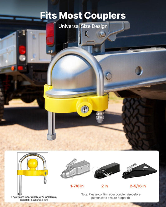 Trailer Hitch Lock Kit, Fits for 46 mm, 50.8 mm, 58.7 mm Couplers, Heavy-Duty Anti-Theft Trailer Ball Lock with Keys, Prying-Resistant, Adjustable Height Design for RVs, Boats, Trailers.