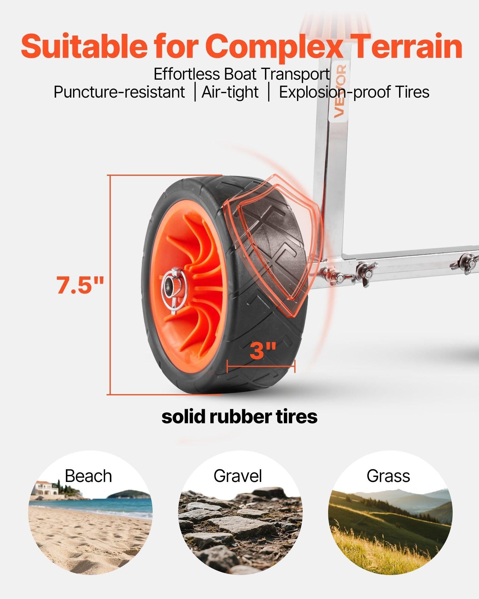 Kayak Cart, 113.4 kg Load Capacity, Canoe Cart Dolly with 19.1 cm Solid Rubber Tires & Kickstand, Assembles & Disassembles Within Seconds, Paddle Board Trolley for Kayaks, Canoes, Paddleboards.
