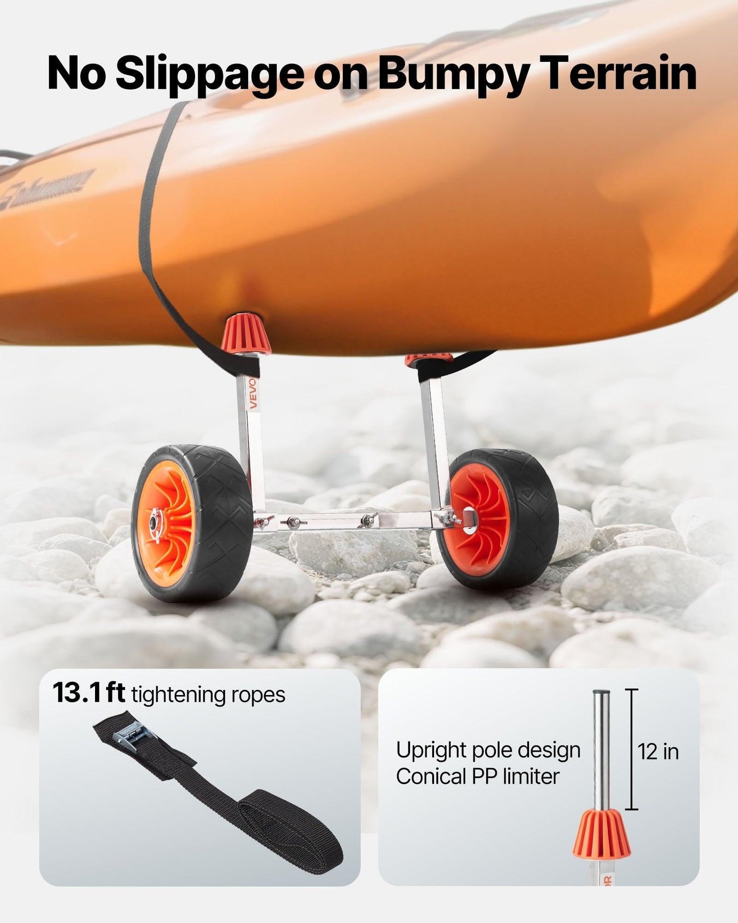 Kayak Cart, 113.4 kg Load Capacity, Canoe Cart Dolly with 19.1 cm Solid Rubber Tires & Kickstand, Assembles & Disassembles Within Seconds, Paddle Board Trolley for Kayaks, Canoes, Paddleboards.