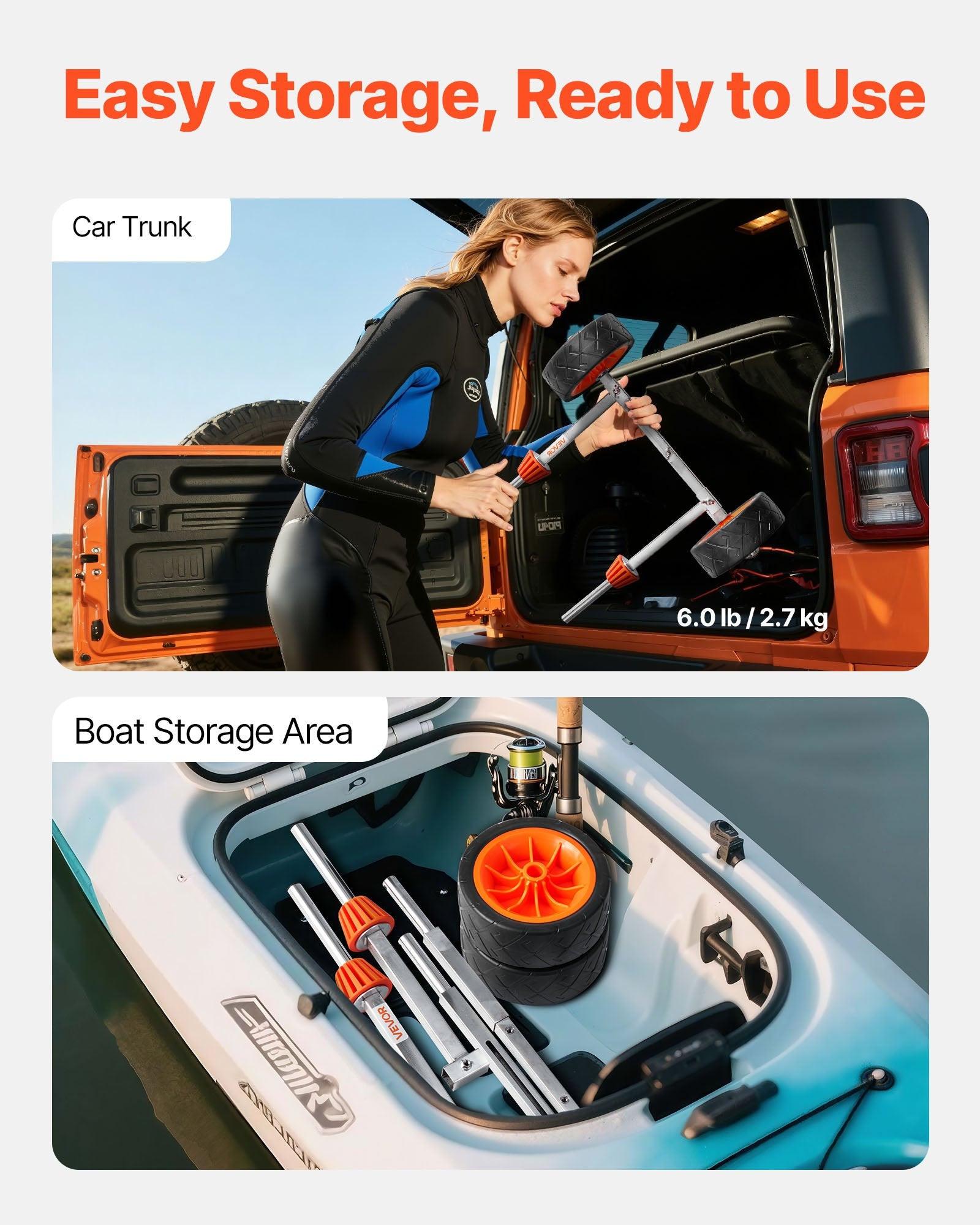 Kayak Cart, 113.4 kg Load Capacity, Canoe Cart Dolly with 19.1 cm Solid Rubber Tires & Kickstand, Assembles & Disassembles Within Seconds, Paddle Board Trolley for Kayaks, Canoes, Paddleboards.