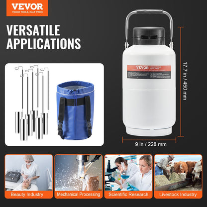 Liquid Nitrogen Tank, 3 L Aluminum Alloy Liquid Nitrogen Container, LN2 Tank Dewar with 6 Canisters and Carry Bag with Straps, Cryogenic Tank for Beauty Industry, Semen Preservation, Scientific