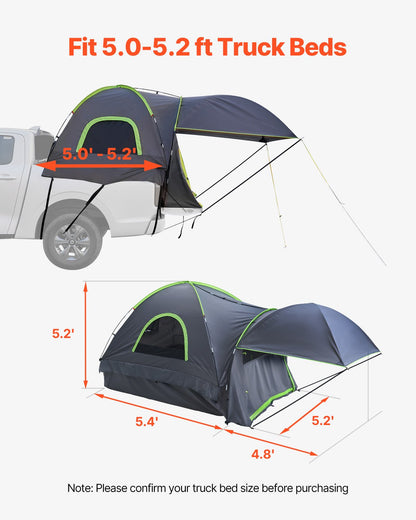 Truck Tent 5.0-5.2ft Waterproof PU2000 Truck Bed Camping Tent 2-3 Person.