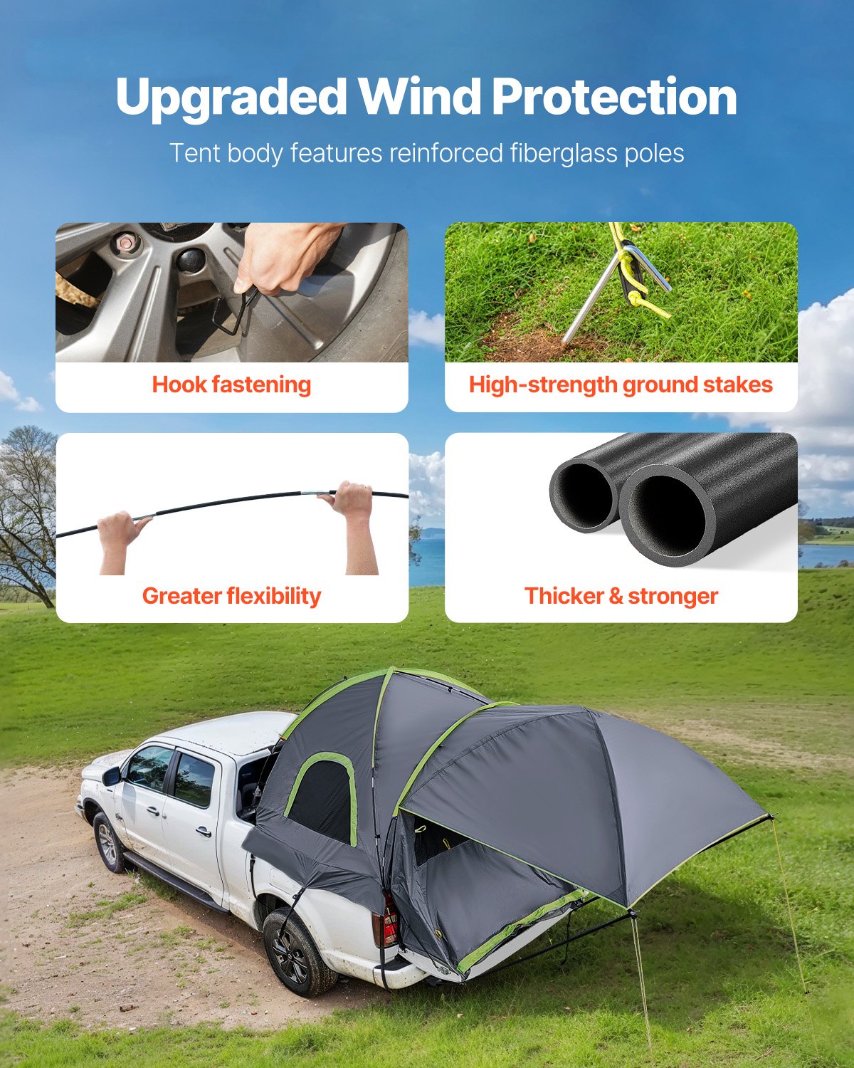 Truck Tent 5.0-5.2ft Waterproof PU2000 Truck Bed Camping Tent 2-3 Person.