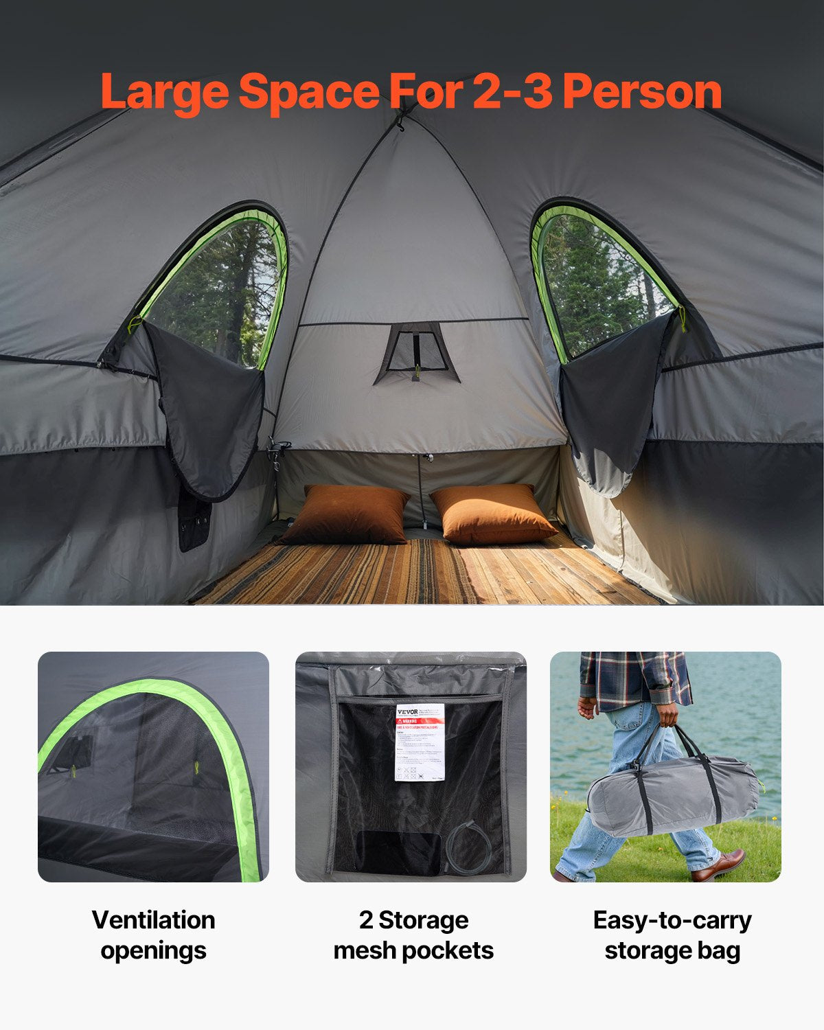 Truck Tent 5.0-5.2ft Waterproof PU2000 Truck Bed Camping Tent 2-3 Person.