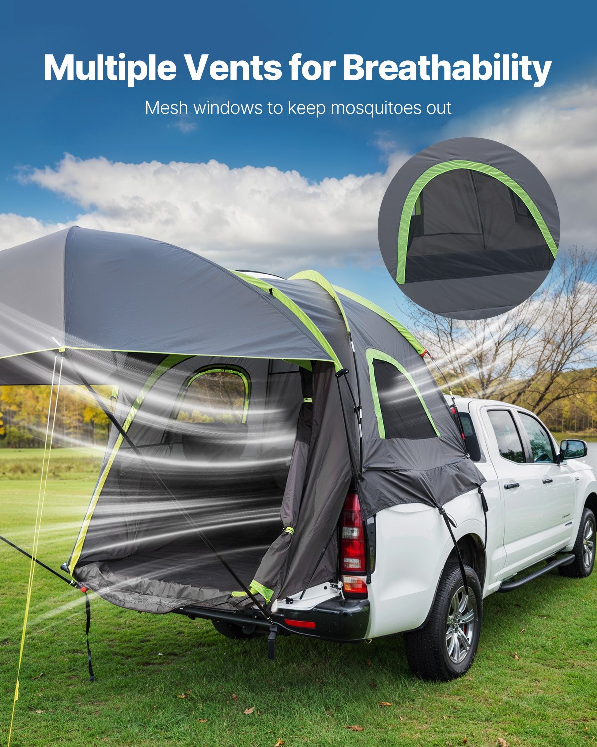 Truck Tent 5.0-5.2ft Waterproof PU2000 Truck Bed Camping Tent 2-3 Person.