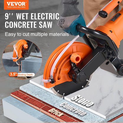 Electric Concrete Saw, 9 in, 2000 W 15 A Motor Circular Saw Cutter with 3.5 in Cutting Depth, Wet/Dry Disk Saw Cutter Includes Water Line, Pump and Blade, for Stone, Brick.