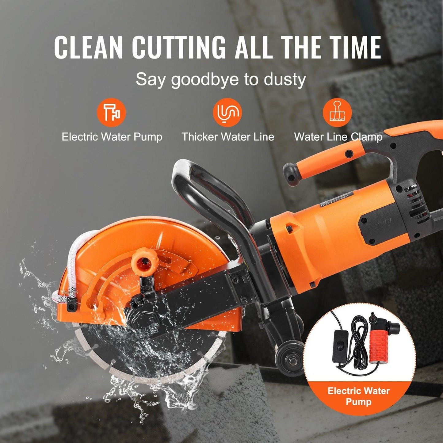 Electric Concrete Saw, 9 in, 2000 W 15 A Motor Circular Saw Cutter with 3.5 in Cutting Depth, Wet/Dry Disk Saw Cutter Includes Water Line, Pump and Blade, for Stone, Brick.