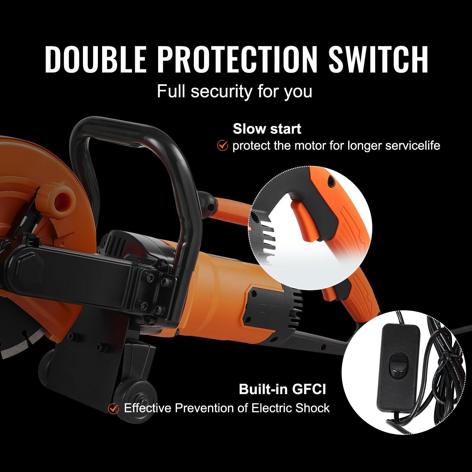 Electric Concrete Saw, 9 in, 2000 W 15 A Motor Circular Saw Cutter with 3.5 in Cutting Depth, Wet/Dry Disk Saw Cutter Includes Water Line, Pump and Blade, for Stone, Brick.