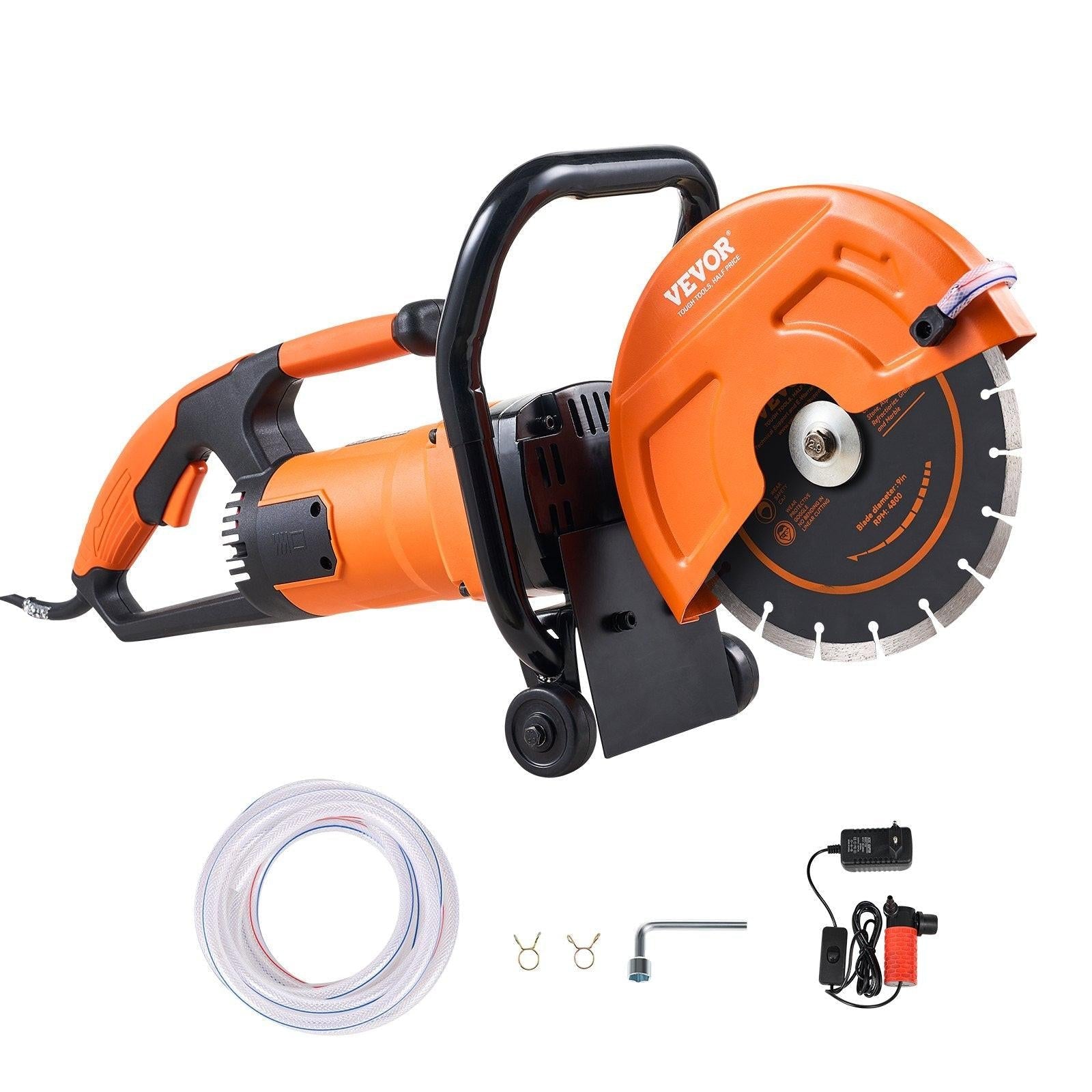 Electric Concrete Saw, 9 in, 2000 W 15 A Motor Circular Saw Cutter with 3.5 in Cutting Depth, Wet/Dry Disk Saw Cutter Includes Water Line, Pump and Blade, for Stone, Brick.