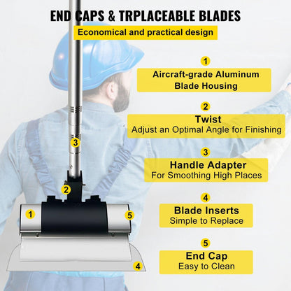 Skimming Blade Set,10"+16"+24" Blades + 35"-78" Extension Handleï¼European Stainless Steel Construction Knife, Aluminum Blade Profile Smoothing Knockdown Spatula for Gyprock/Drywall/Wall-Boa.