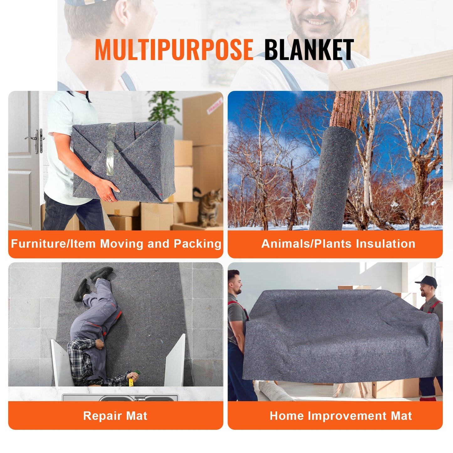 Moving Blankets, 1829 x 1372 mm, 12 kg/dz Weight, 12 Pack, Professional Recycled Cotton Packing Blanket, Large Heavy Duty Shipping Mover Pads Perfect for Protecting Furniture, Floors, Appliances