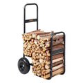 Firewood Log Cart, 113 kg Load Capacity, Outdoor and Indoor Wood Rack Storage Mover with Pneumatic Rubber Wheels, Heavy Duty Steel Dolly Hauler, Firewood Carrier for Fireplace, Fire Pit, Black.