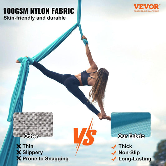 Aerial Silk & Yoga Swing, 10 m Length, Aerial Yoga Hammock Kit with 100gsm Nylon Fabric, Full Rigging Hardware & Easy Set-up Guide, Antigravity Flying for All Levels Fitness Bodybuilding, Blue.