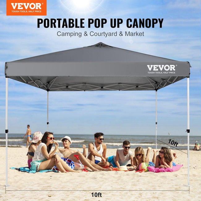 Pop Up Canopy Tent, 10 x 10 ft, 250 D PU Silver Coated Tarp, with Portable Roller Bag and 4 Sandbags, Waterproof and Sun Shelter Gazebo for Outdoor Party, Camping, Commercial Events, Dark Gray Main Image