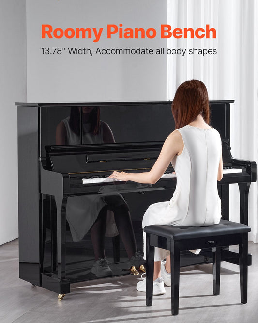 Piano Bench, 22" x 13.78" x 19", Keyboard Piano Chair with High-Density Padded Cushion, Storage Compartment for Music Books, Wooden Piano Bookcase Stool Seat, for Vanity, Living Room, Bedroom.