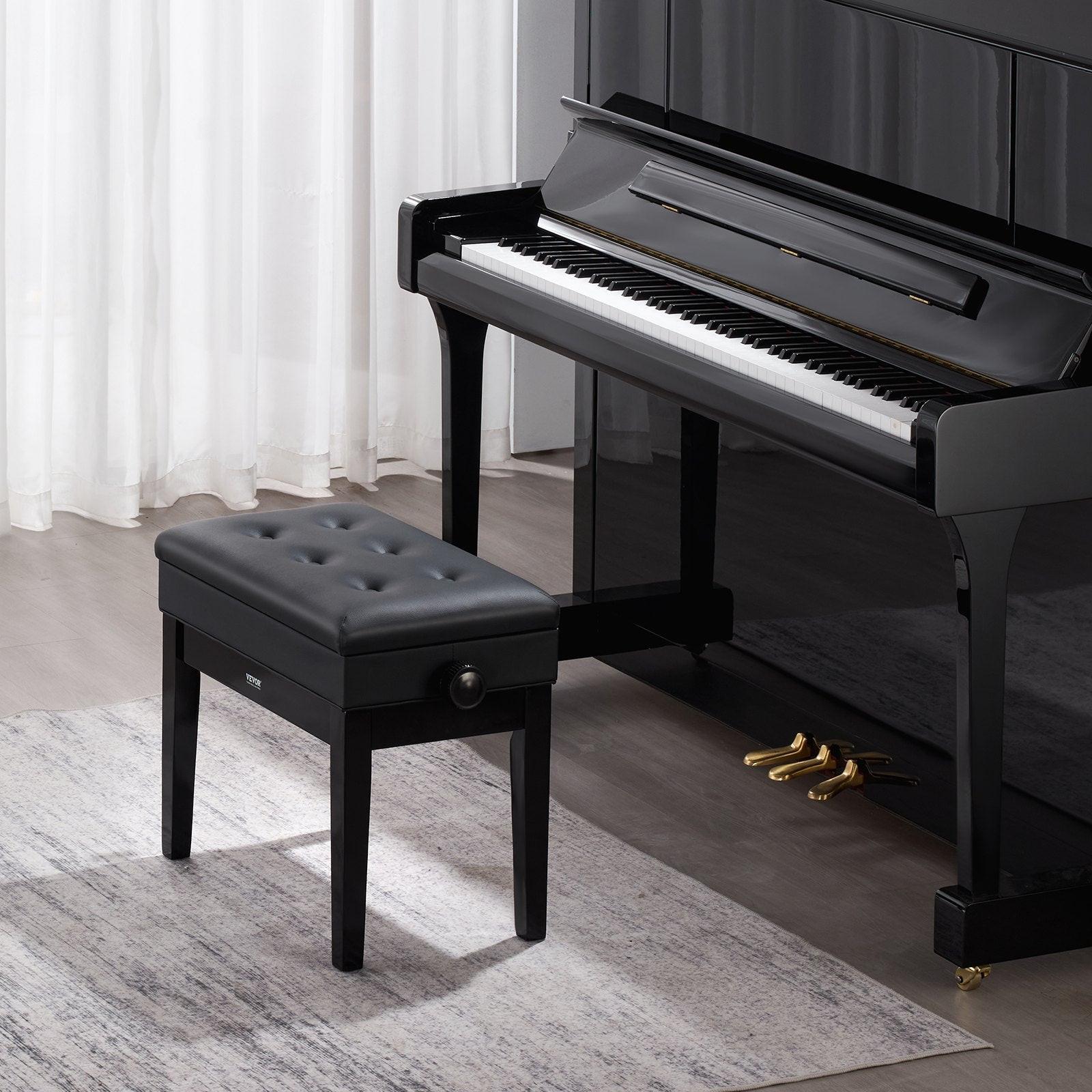 Piano Bench, Keyboard Piano Chair with 19.3"-22.8" Adjustable Height, Padded Cushion, Storage Compartment for Music Books, Heavy Duty Wooden Piano Stool Seat, for Vanity, Living Room, Bedroom.