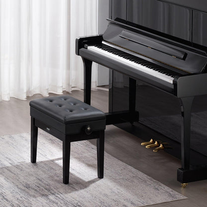 Piano Bench, Keyboard Piano Chair with 19.3"-22.8" Adjustable Height, Padded Cushion, Storage Compartment for Music Books, Heavy Duty Wooden Piano Stool Seat, for Vanity, Living Room, Bedroom.