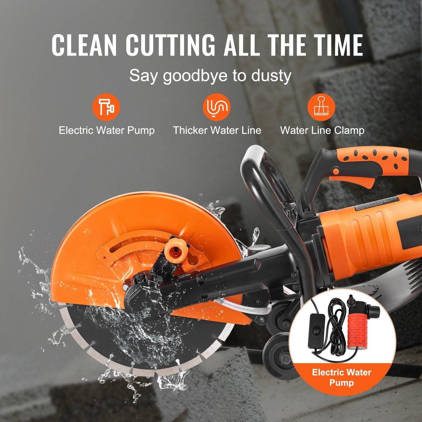 30.48cm Electric Concrete Saw Wet/Dry Saw Cutter with Water Pump and Blade.