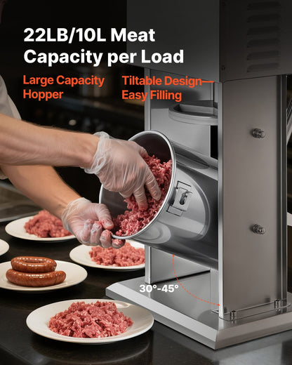Electric Sausage Stuffer, 22 LBS / 10 L Vertical Meat Stuffer, Stepless Speed Control and Foot Pedal, Stainless Steel Heavy Duty Sausage Filler with 4 Stuffing Tubes, for Commercial & Home Use