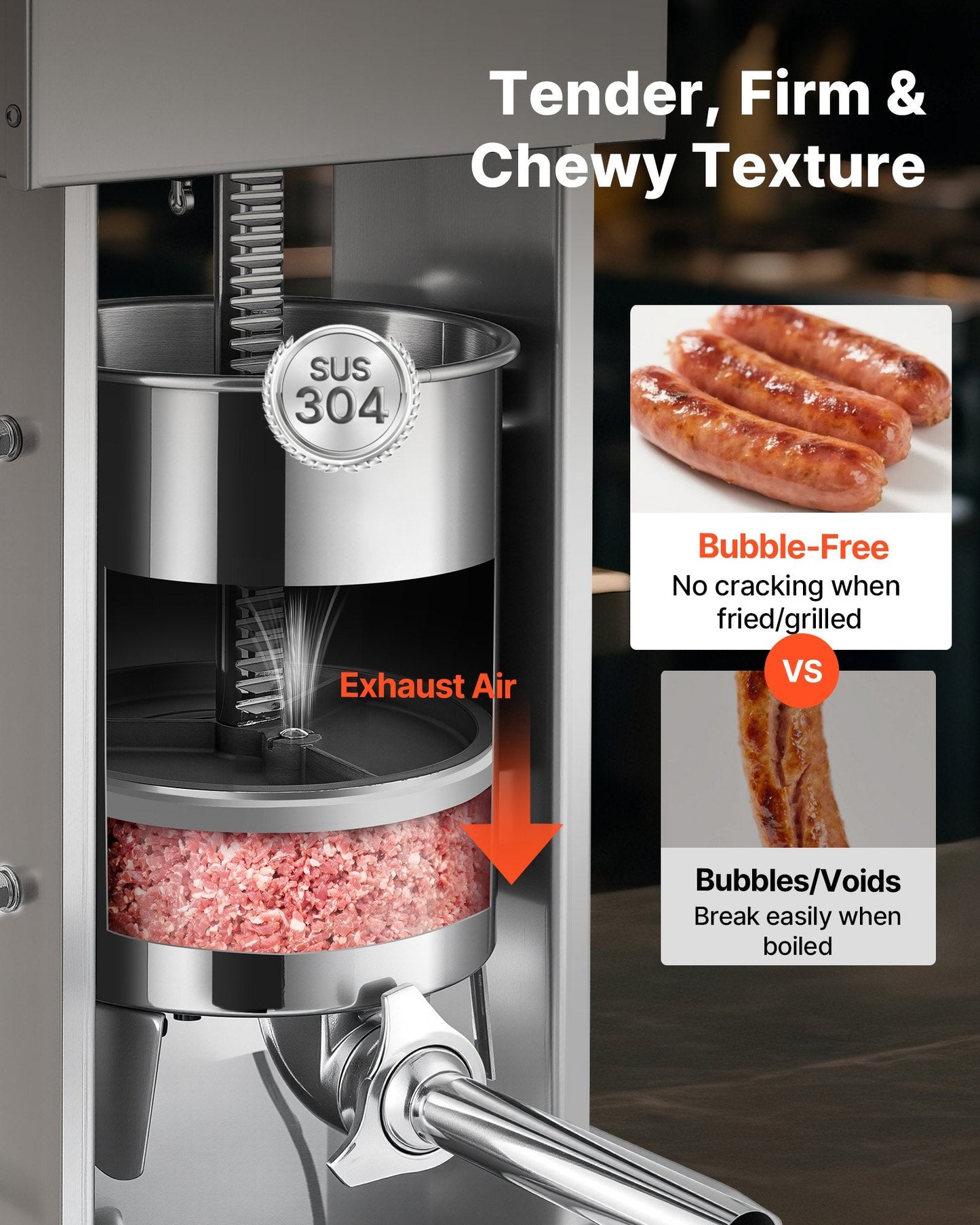 Electric Sausage Stuffer, 33 LBS / 15 L Vertical Meat Stuffer, Stepless Speed Control and Foot Pedal, Stainless Steel Heavy Duty Sausage Filler with 4 Stuffing Tubes, for Commercial & Home Use