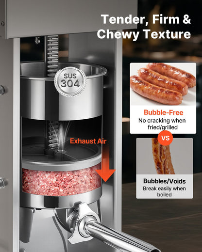 Electric Sausage Stuffer, 33 LBS / 15 L Vertical Meat Stuffer, Stepless Speed Control and Foot Pedal, Stainless Steel Heavy Duty Sausage Filler with 4 Stuffing Tubes, for Commercial & Home Use