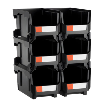 Plastic Stackable Storage Bins, 37.7 x 21.5 x 18 cm (6 Pack), Plastic Containers for Organizing and Storage Bins for Closet, Garage, Small Parts, Office Supplies and Other Accessories, Black.