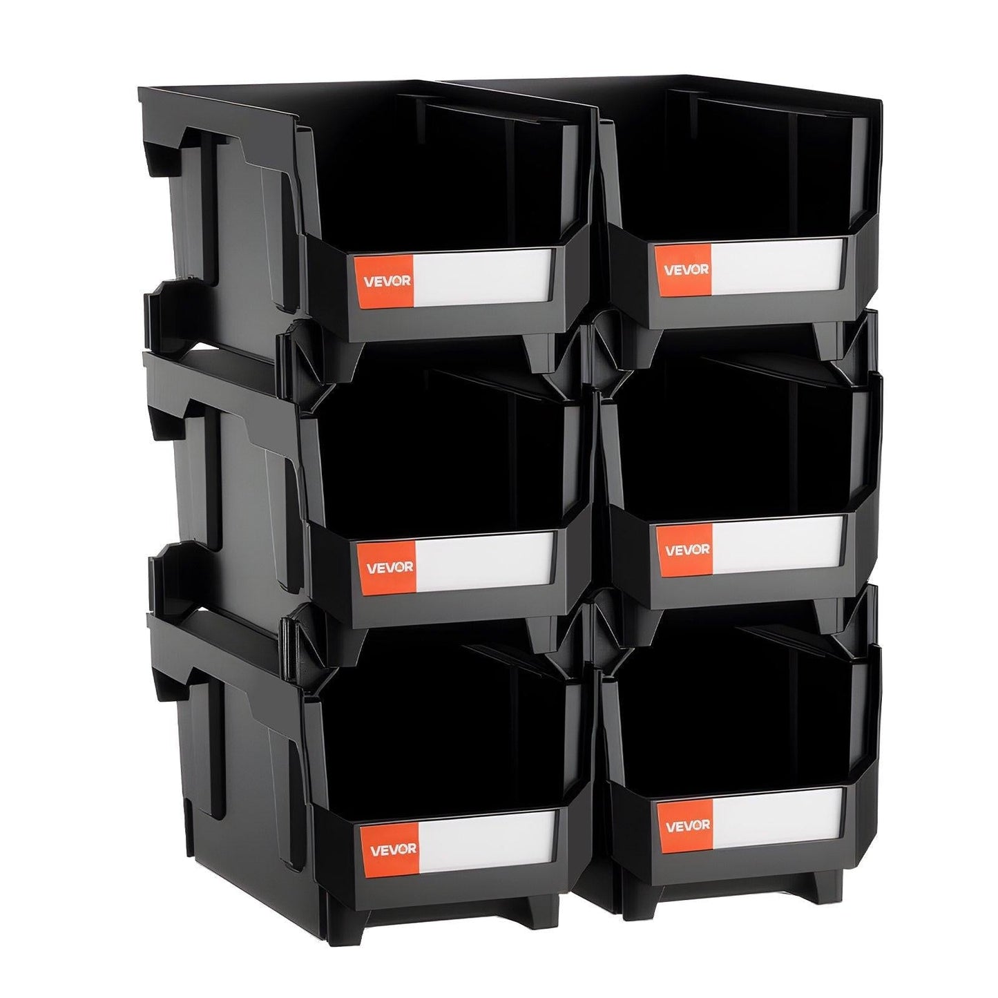 Plastic Stackable Storage Bins, 37.7 x 21.5 x 18 cm (6 Pack), Plastic Containers for Organizing and Storage Bins for Closet, Garage, Small Parts, Office Supplies and Other Accessories, Black.