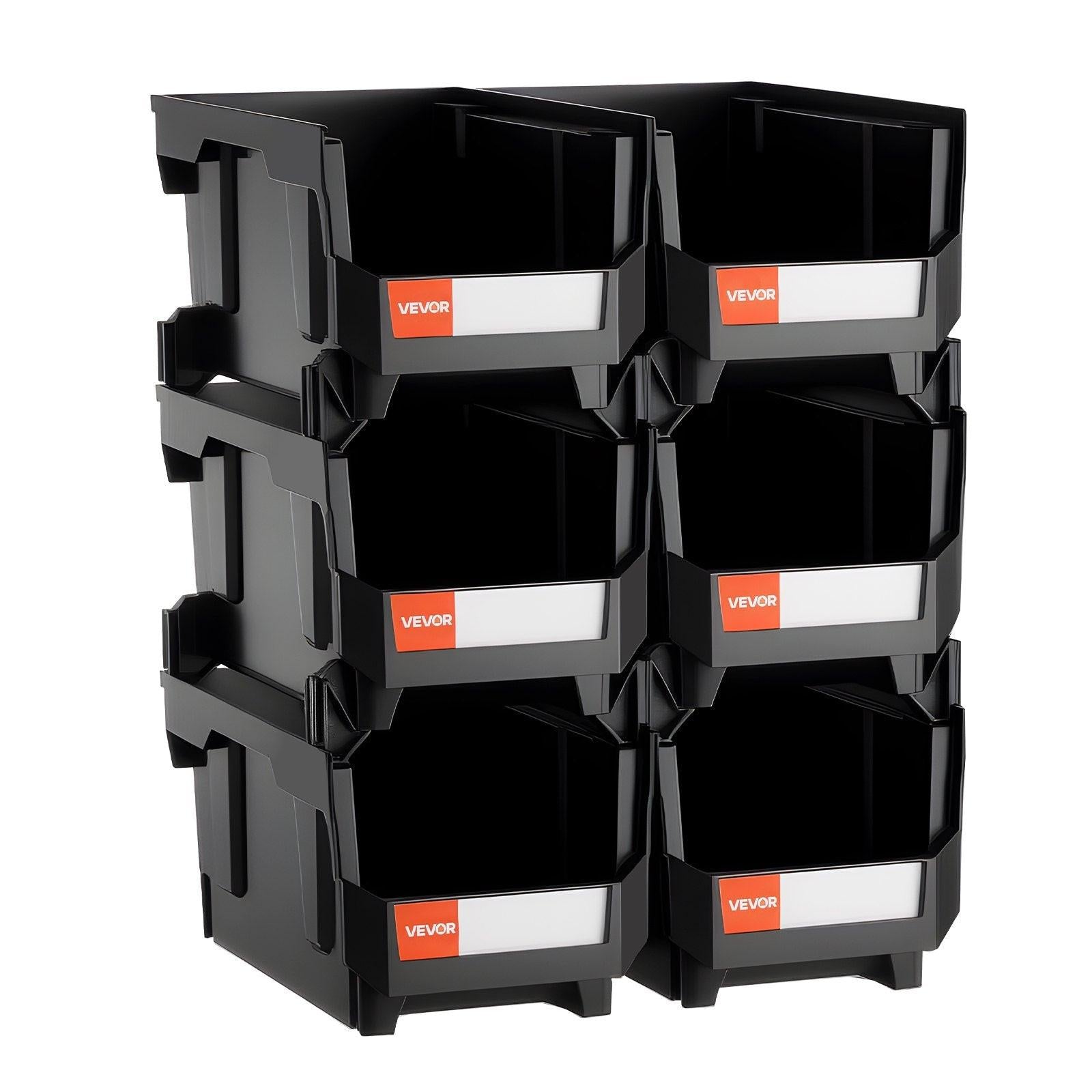 Plastic Stackable Storage Bins, 37.7 x 21.5 x 18 cm (6 Pack), Plastic Containers for Organizing and Storage Bins for Closet, Garage, Small Parts, Office Supplies and Other Accessories, Black.