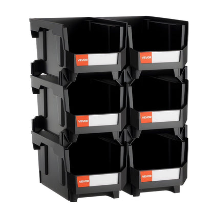 Plastic Stackable Storage Bins, 37.7 x 21.5 x 18 cm (6 Pack), Plastic Containers for Organizing and Storage Bins for Closet, Garage, Small Parts, Office Supplies and Other Accessories, Black.