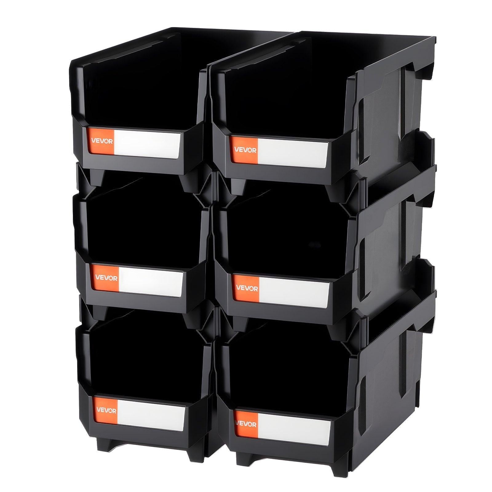 Plastic Stackable Storage Bins, 37.7 x 21.5 x 18 cm (6 Pack), Plastic Containers for Organizing and Storage Bins for Closet, Garage, Small Parts, Office Supplies and Other Accessories, Black.