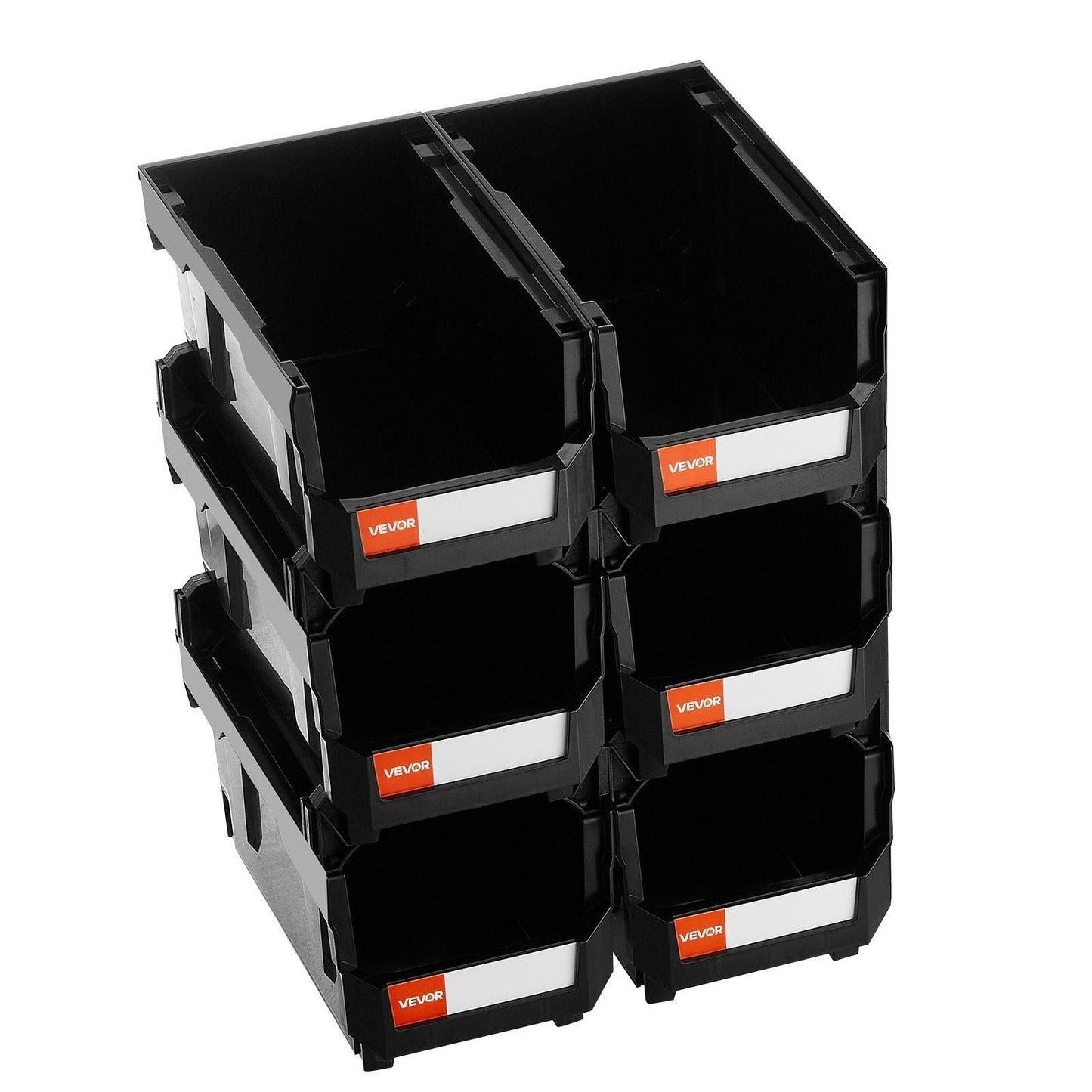 Plastic Stackable Storage Bins, 37.7 x 21.5 x 18 cm (6 Pack), Plastic Containers for Organizing and Storage Bins for Closet, Garage, Small Parts, Office Supplies and Other Accessories, Black.