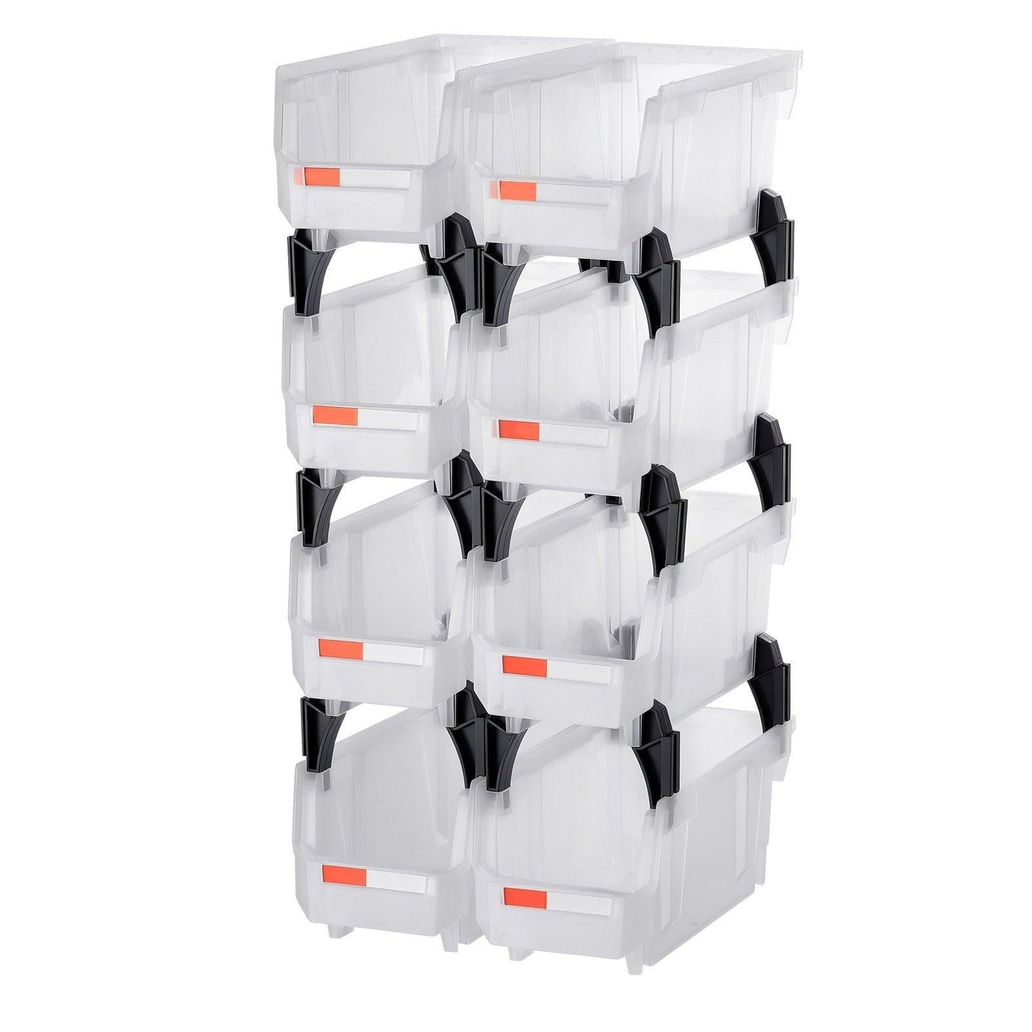 Plastic Stackable Storage Bins, 27.6 x 14 x 13 cm (8 Pack), Plastic Containers for Organizing & Storage Bins for Closet, Garage, Small Parts, Office Supplies, Other Accessories, Transparent.