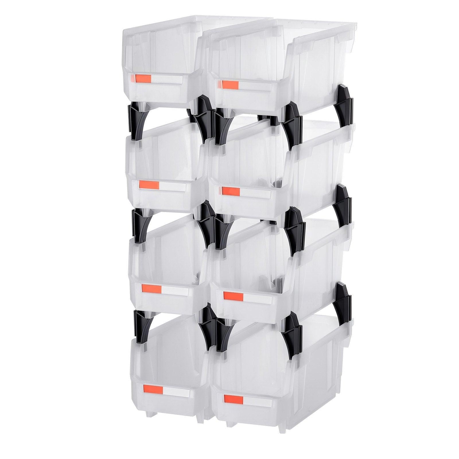 Plastic Stackable Storage Bins, 27.6 x 14 x 13 cm (8 Pack), Plastic Containers for Organizing & Storage Bins for Closet, Garage, Small Parts, Office Supplies, Other Accessories, Transparent.