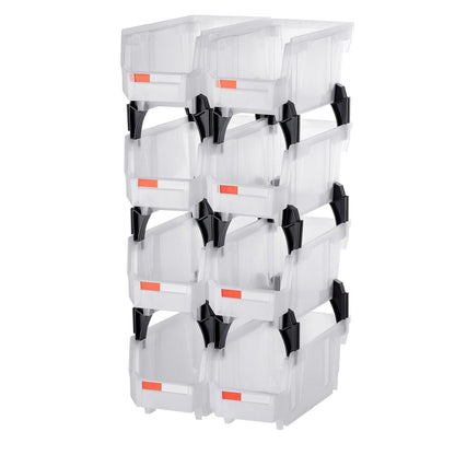Plastic Stackable Storage Bins, 27.6 x 14 x 13 cm (8 Pack), Plastic Containers for Organizing & Storage Bins for Closet, Garage, Small Parts, Office Supplies, Other Accessories, Transparent.