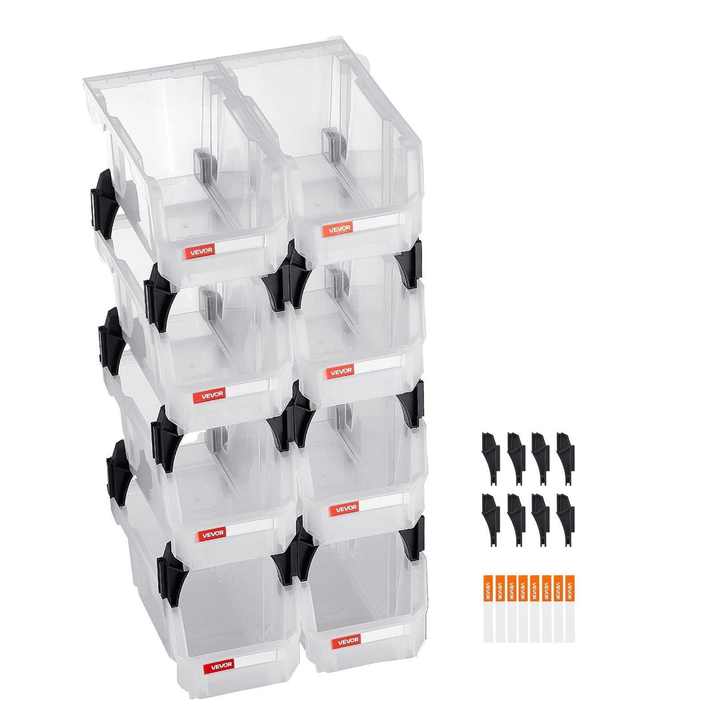 Plastic Stackable Storage Bins, 27.6 x 14 x 13 cm (8 Pack), Plastic Containers for Organizing & Storage Bins for Closet, Garage, Small Parts, Office Supplies, Other Accessories, Transparent.