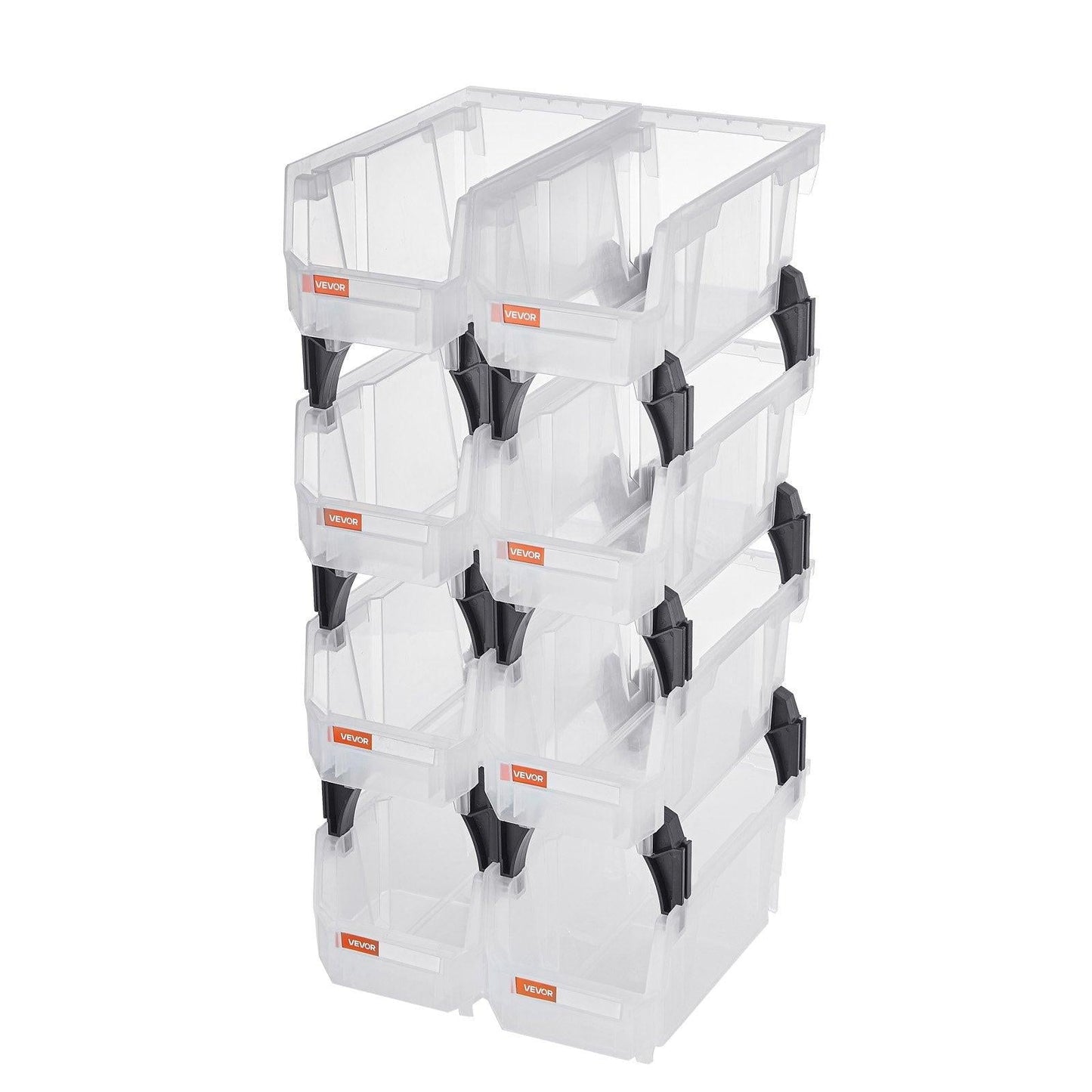 Plastic Stackable Storage Bins, 27.6 x 14 x 13 cm (8 Pack), Plastic Containers for Organizing & Storage Bins for Closet, Garage, Small Parts, Office Supplies, Other Accessories, Transparent.