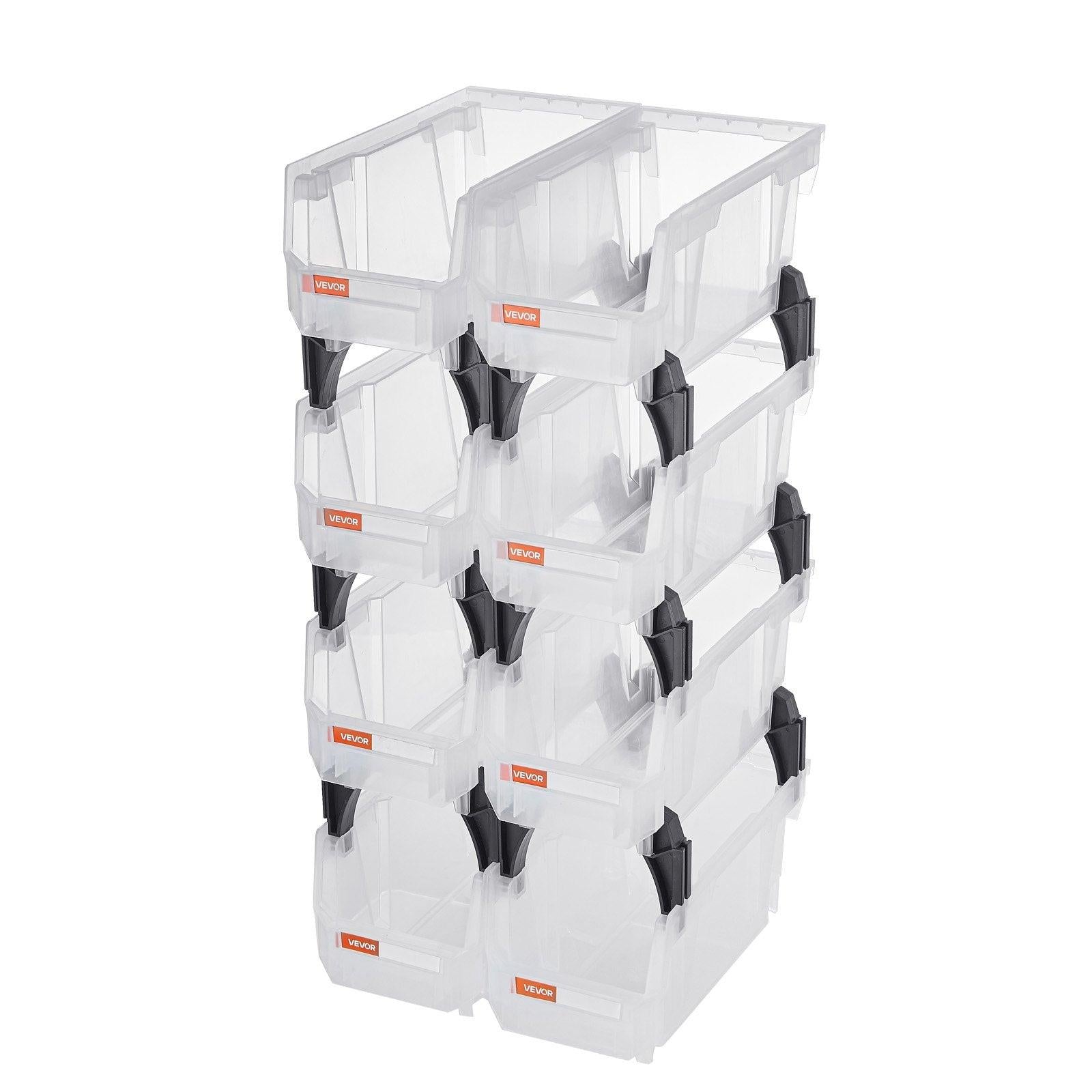 Plastic Stackable Storage Bins, 27.6 x 14 x 13 cm (8 Pack), Plastic Containers for Organizing & Storage Bins for Closet, Garage, Small Parts, Office Supplies, Other Accessories, Transparent.