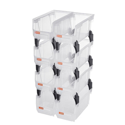 Plastic Stackable Storage Bins, 27.6 x 14 x 13 cm (8 Pack), Plastic Containers for Organizing & Storage Bins for Closet, Garage, Small Parts, Office Supplies, Other Accessories, Transparent.