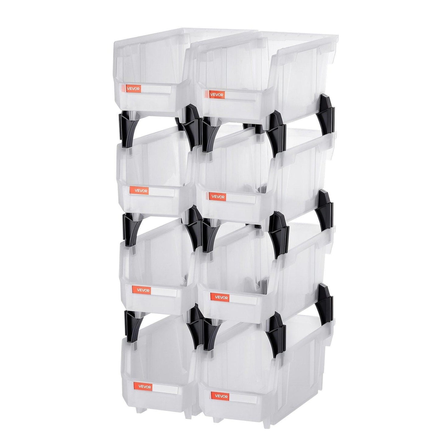 Plastic Stackable Storage Bins, 27.6 x 14 x 13 cm (8 Pack), Plastic Containers for Organizing & Storage Bins for Closet, Garage, Small Parts, Office Supplies, Other Accessories, Transparent.
