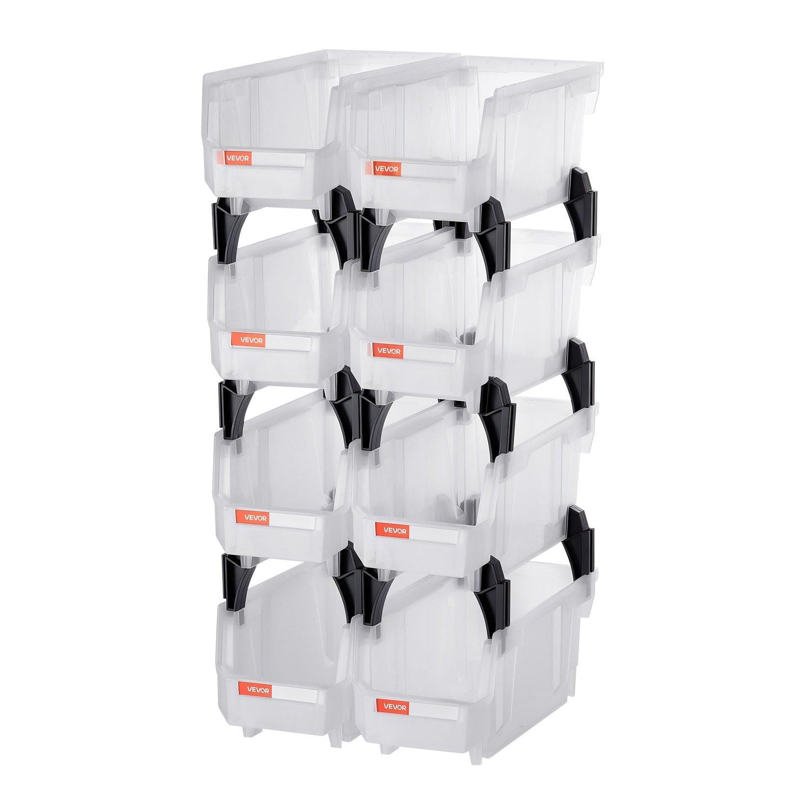 Plastic Stackable Storage Bins, 27.6 x 14 x 13 cm (8 Pack), Plastic Containers for Organizing & Storage Bins for Closet, Garage, Small Parts, Office Supplies, Other Accessories, Transparent.
