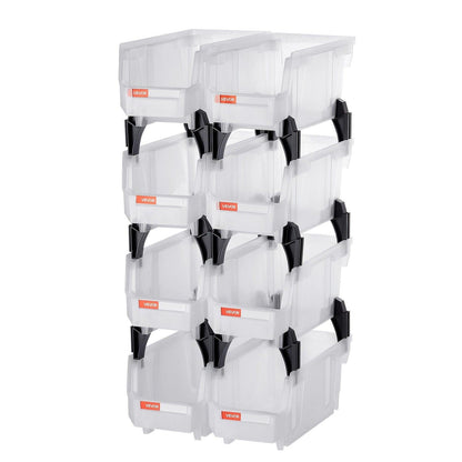 Plastic Stackable Storage Bins, 27.6 x 14 x 13 cm (8 Pack), Plastic Containers for Organizing & Storage Bins for Closet, Garage, Small Parts, Office Supplies, Other Accessories, Transparent.