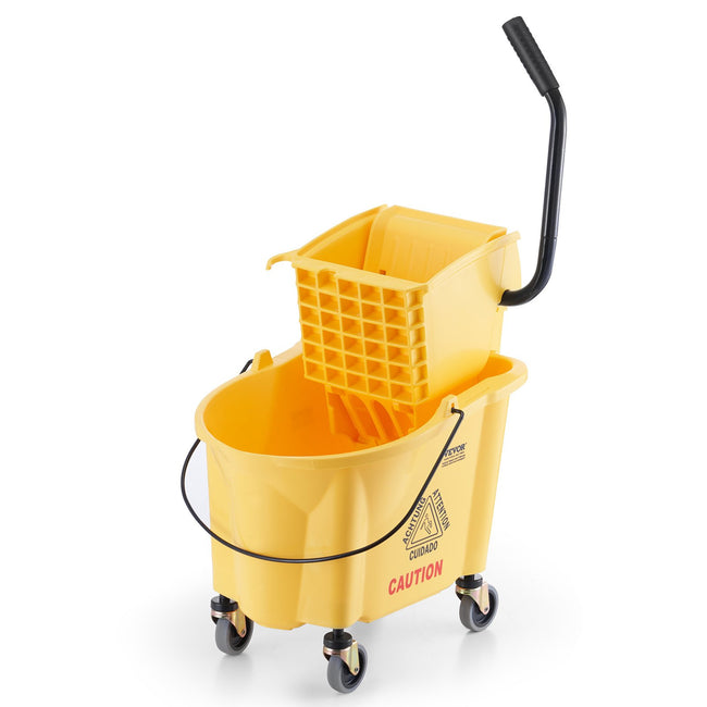 Mop Bucket with Wringer, 26 Qt. Commercial Mop Bucket with Side Press Wringer, Side-Press Mop Bucket and Wringer Combo on Wheels, for Professional/Industrial/Business Floor Cleaning, Yellow Hover Image