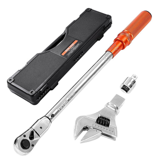Adjustable Click Torque Wrench, 1/2 Inch Drive, 20-160 lbf-ft/27.1-216.8 N.m, Dual-direction and Dual Range Scales, 72-Tooth, Â±2% Precision, with Adapter Interchangeable Jaw and Ratchet Head.