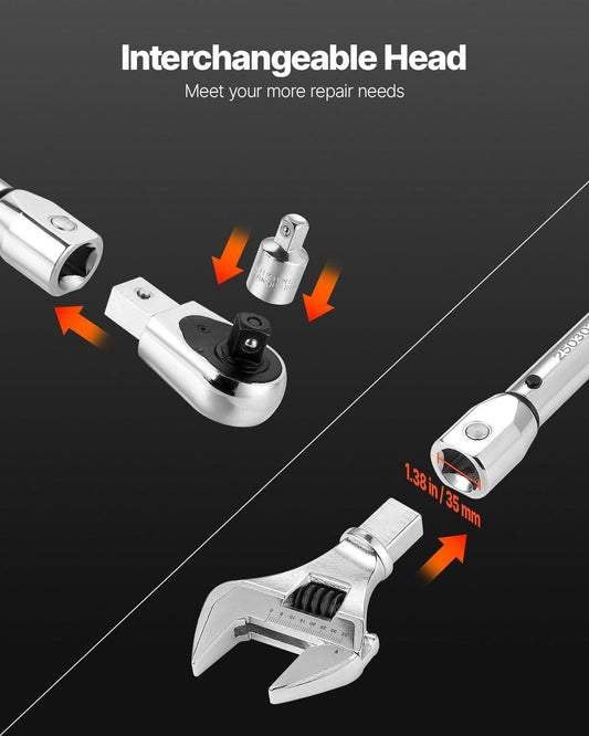 Adjustable Click Torque Wrench, 1/2 Inch Drive, 20-160 lbf-ft/27.1-216.8 N.m, Dual-direction and Dual Range Scales, 72-Tooth, Â±2% Precision, with Adapter Interchangeable Jaw and Ratchet Head.